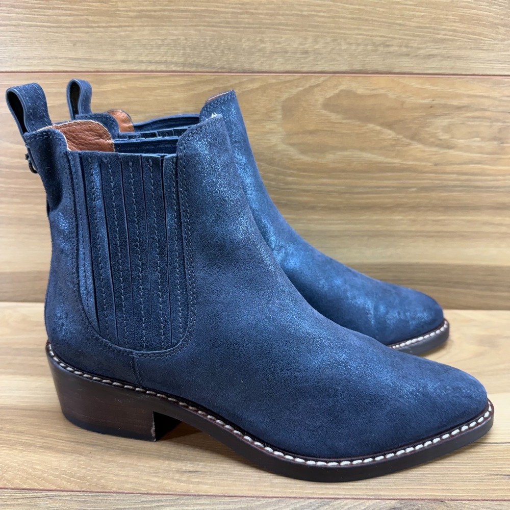 Coach Bowery Chelsea Metallic Blue Boot 9 B Suede Boho Festival Riding